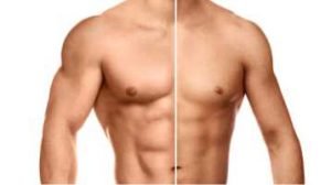 Abdômen e tórax masculino definido, comparação com mais e menos massa muscular